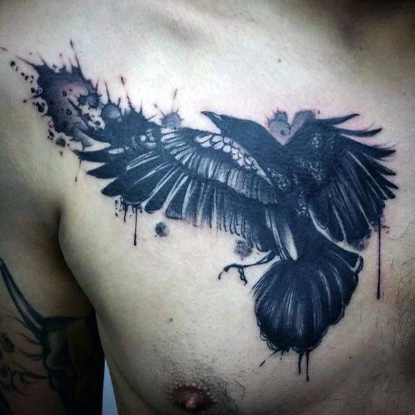 Watercolor Evil Black Tattoo On Chest For Men