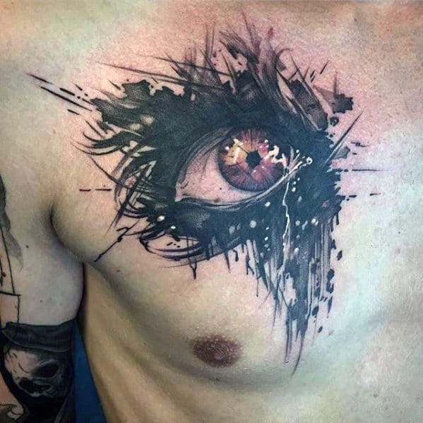 Watercolor Eye Badass Small Mens Upper Chest Tattoos