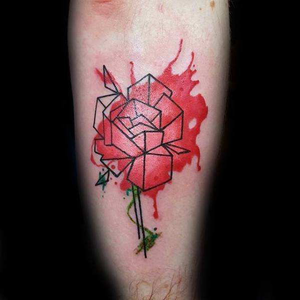 Watercolor Flower Outline Tattoo Design On Man