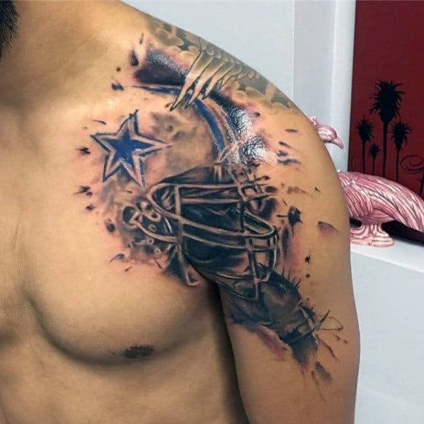 Watercolor Football Helmet Male Dallas Cowboys Shoulder Tattoo Ideas