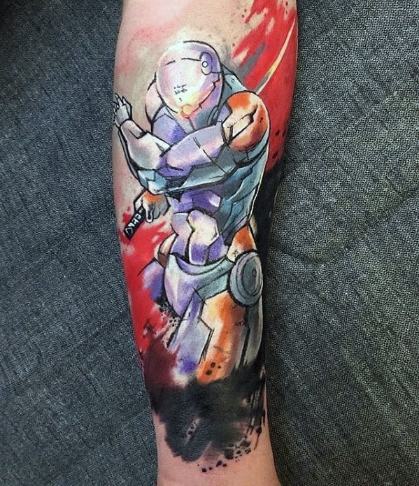 Watercolor Forearm Distinctive Male Metal Gear Tattoo Designs