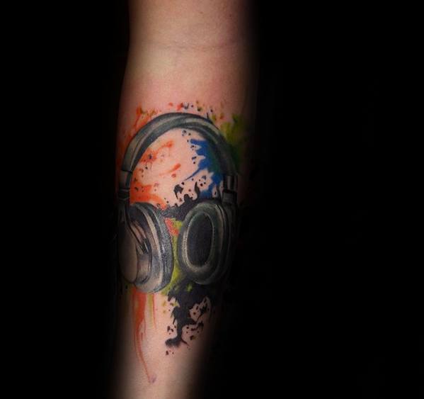 Watercolor Forearm Headphones Tattoos For Gentlemen
