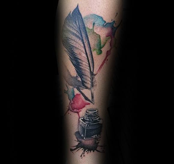 Watercolor Forearmdistinctive Male Quill Tattoo Designs