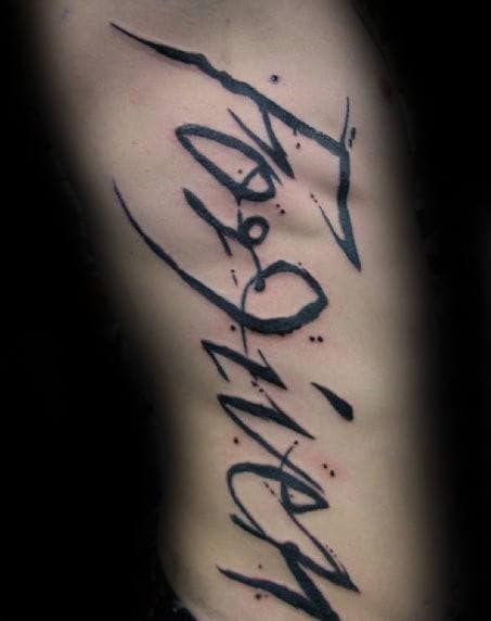 Watercolor Forgiven Rib Cage Side Tattoos For Men