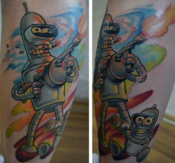 Watercolor Futurama Bender Tattoo For Men
