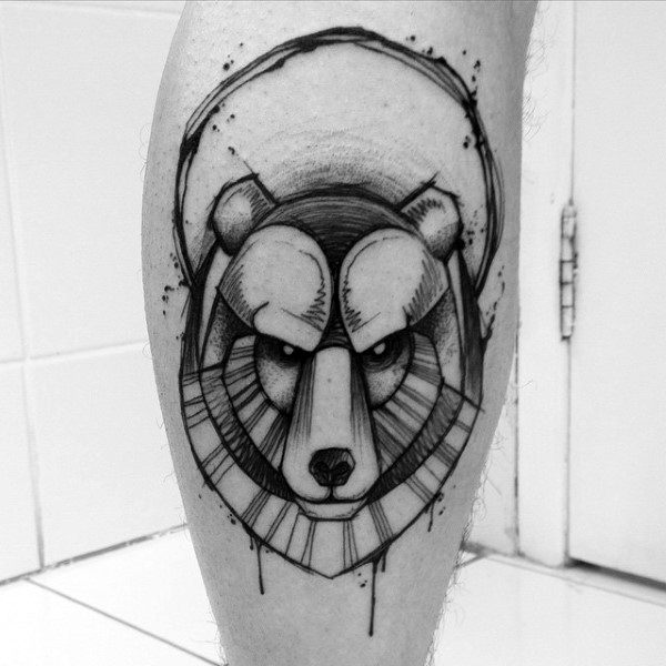Watercolor Geometric Bear Guys Tatto Odesigns On Lower Leg