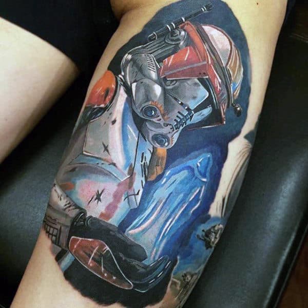Watercolor Glowing Stormtrooper Mens Back Of Leg Tattoos
