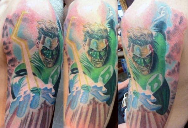 Watercolor Green Lantern Male Arm Tattoo Half Sleeve