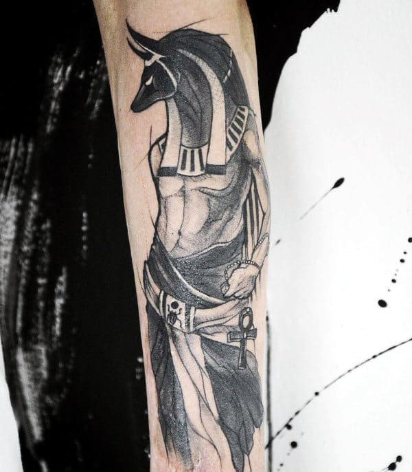 Watercolor Guys Anubis Black Ink Forearm Tattoos