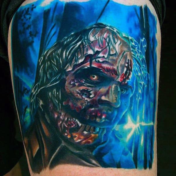 Watercolor Guys Blue Ink Zombie Tattoo Design Idea Inspiration