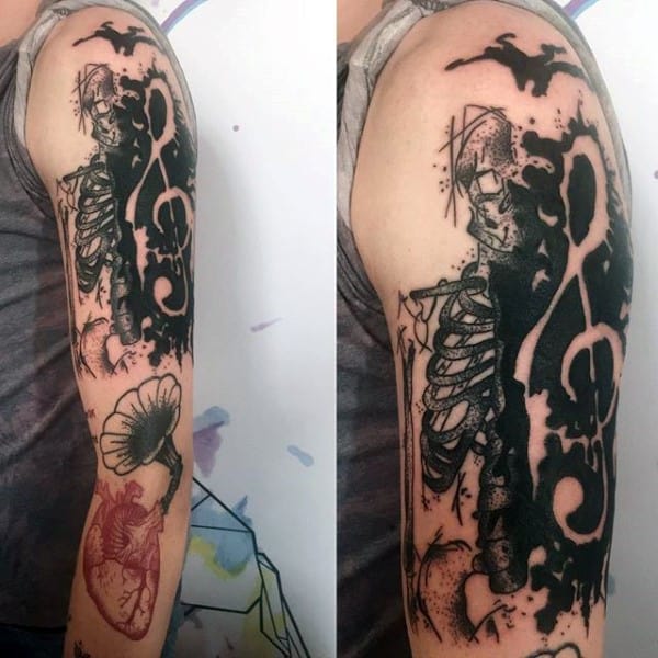 Watercolor Guys Music Note Black Ink Tattoo Ideas