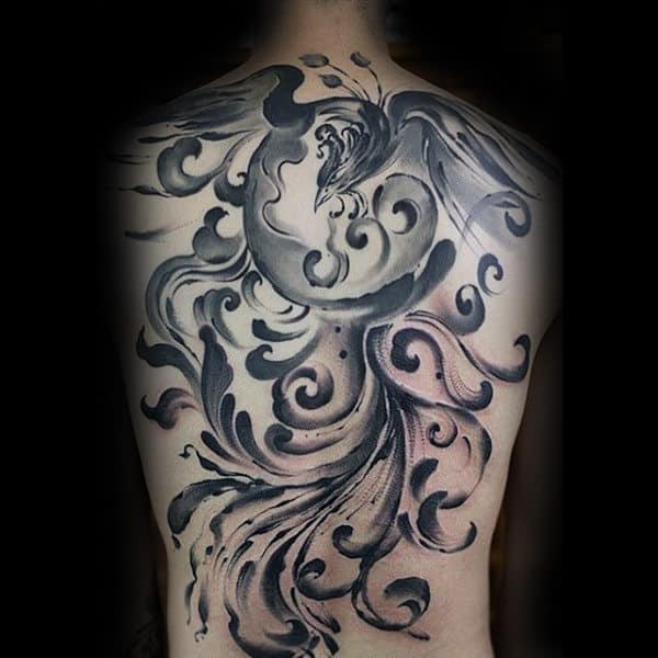 Watercolor Guys Phoenix Back Tattoos
