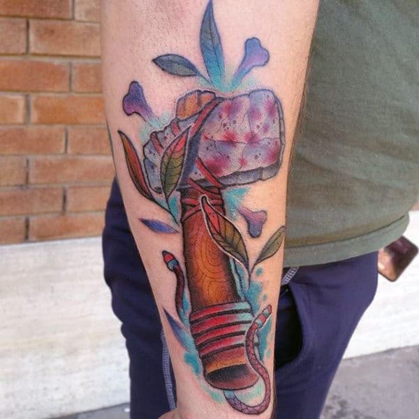 Watercolor Guys Tomahawk Tattoos On Arm