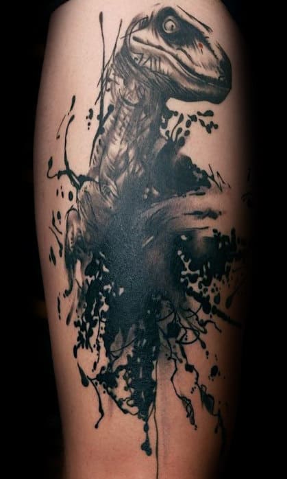 Watercolor Guys Velociraptor Forearm Tattoos