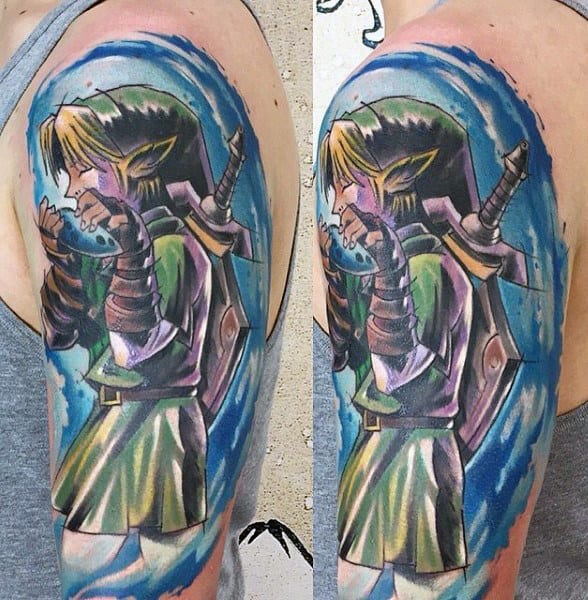 Watercolor Guys Zelda Arm Tattoos