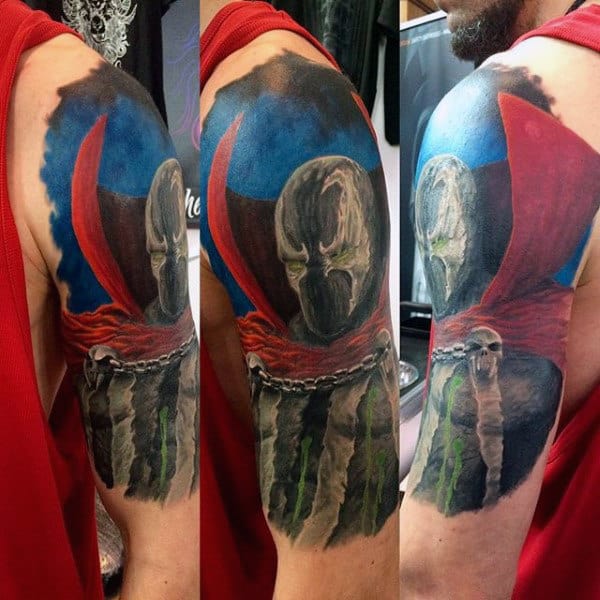 Watercolor Half Sleeve Male Spawn Tattoos