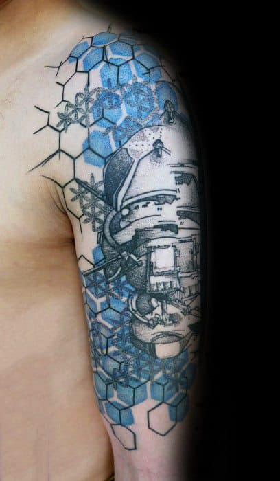 Watercolor Hexagon Pattern Geometric Arm Satellite Mens Tattoo Designs