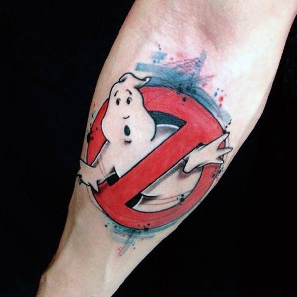 Watercolor Inner Forearm Ghostbusters Tattoos Men