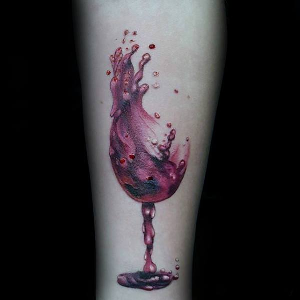 Watercolor Inner Forearm Male Wine Glass Tattoo Designs