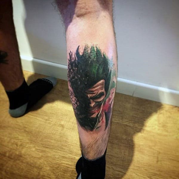 Watercolor Leg Calf Male Joker Tattoo Ideas