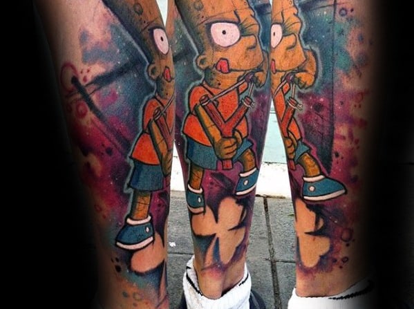 Watercolor Leg Sleeve Creative Bart Simpson Tattoos For Men