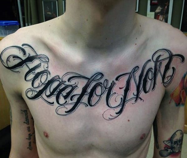 Watercolor Letting Collar Bone Male Tattoos