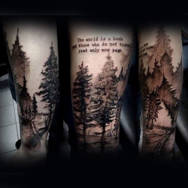 Watercolor Male Forearm Tree Tattoo With Quote