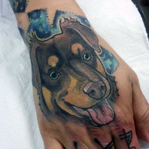 Watercolor Male Hand Dog Tattoos