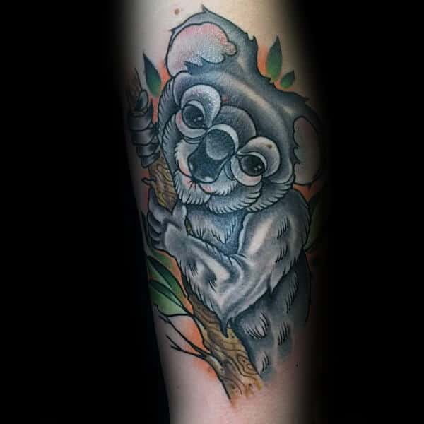 Watercolor Male Koala Forearm Tattoo Inspiration
