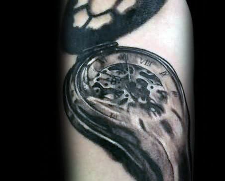 Watercolor Melting Clock Male Tattoo Design Ideas
