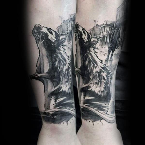Watercolor Mens Black And Grey Ink Rat Outer Forear Tattoos