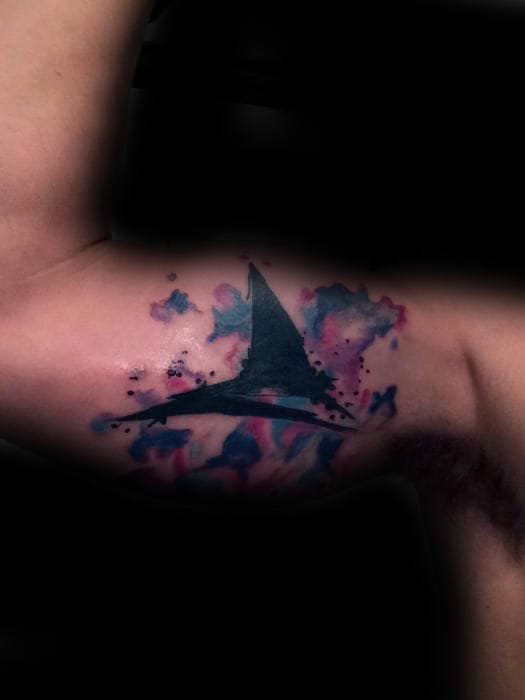 Watercolor Mens Creative Shark Fin Inner Arm Bicep Tattoo