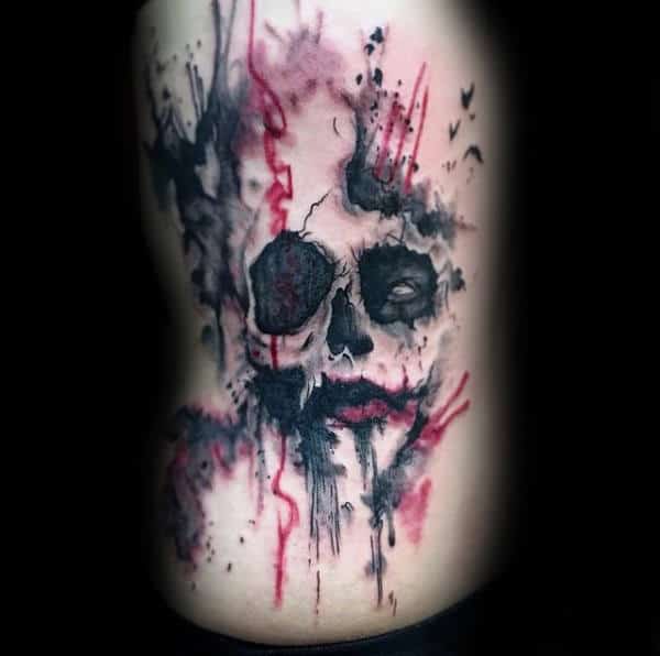 Watercolor Mens Joker Black And Red Ink Rib Cage Side Tattoos