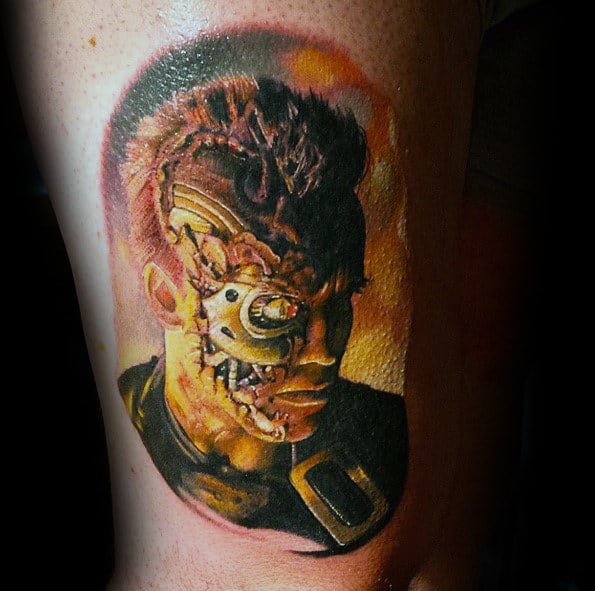 Watercolor Mens Terminator Thigh Tattoos