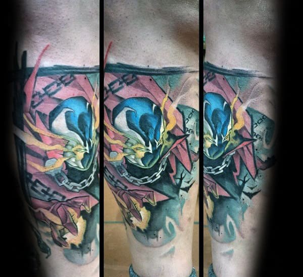 Watercolor Mens Unique Spawn Leg Tattoos