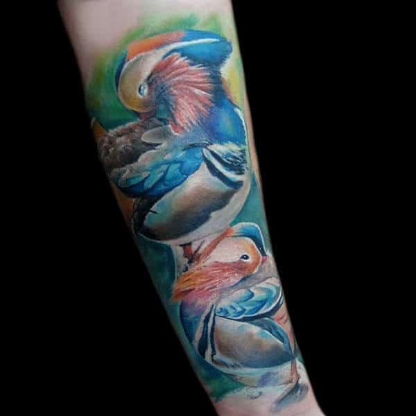Watercolor Modern Duck Tattoo For Guy
