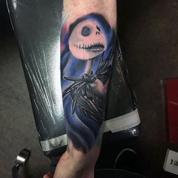 Watercolor Night Before Christmas Jack Skellington Male Forearm Tattoos