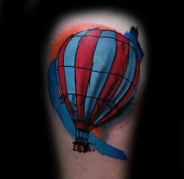 Watercolor Paint Brush Stroke Hot Air Balloon Creative Tattoos For Men