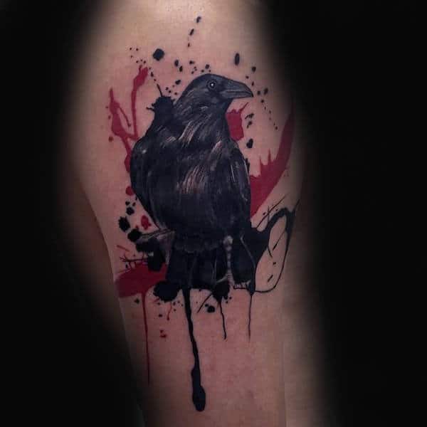 Watercolor Paint Splatter Crow Tattoo For Men