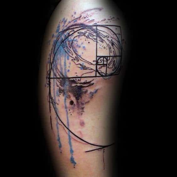 Watercolor Paint Splatter Wave Fibonacci Spiral Mens Arm Tattoos