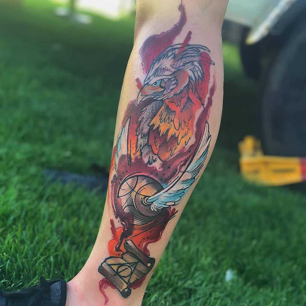 Watercolor phoenix tattoo harry potter tattoo

