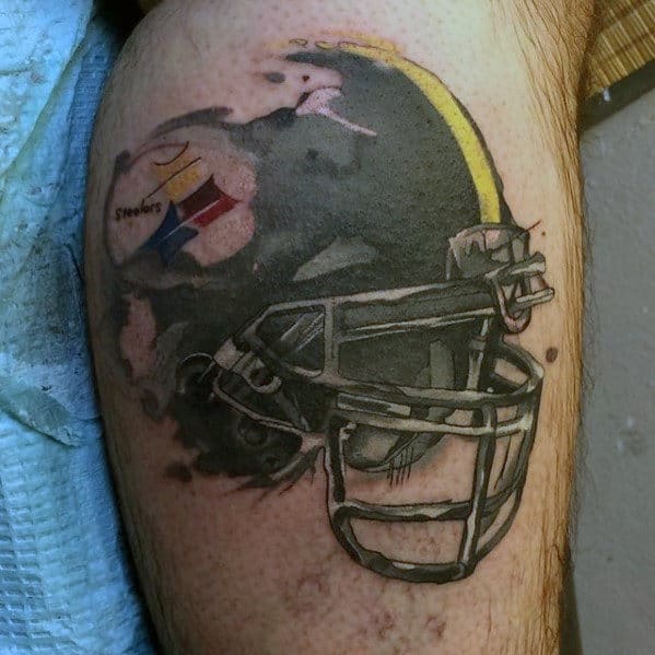 Watercolor Pittsburgh Steelers Nfl Football Helmet Mens Tattoos On Arm