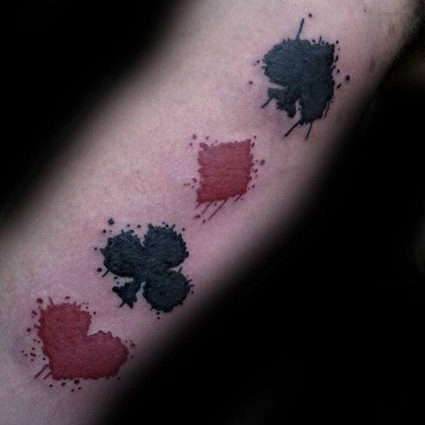 Watercolor Playing Card Suits Male Forearm Tattoo