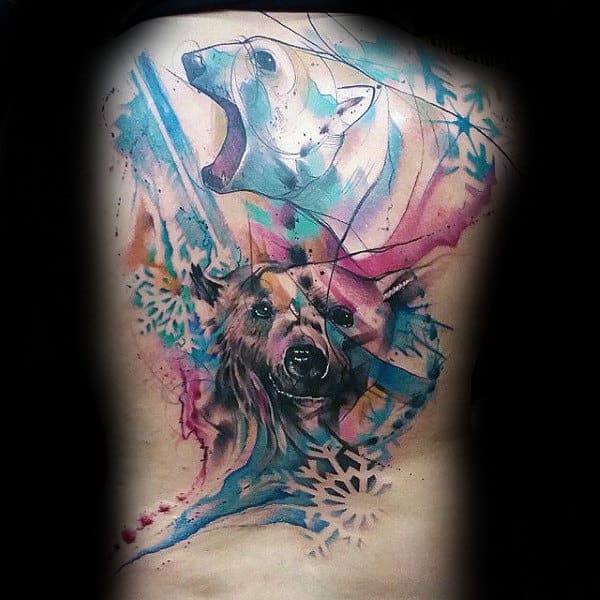 Watercolor Polar Bear Snowflake Mens Full Back Tattoos