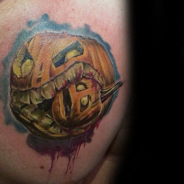 Watercolor Pumpkin Eating Pumpkin Mens Tattoo Ideas
