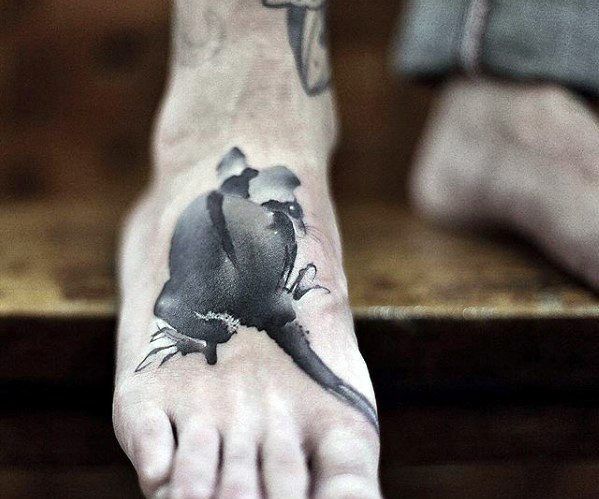 Watercolor Rat Mens Black And Grey Small Unique Foot Tattoos