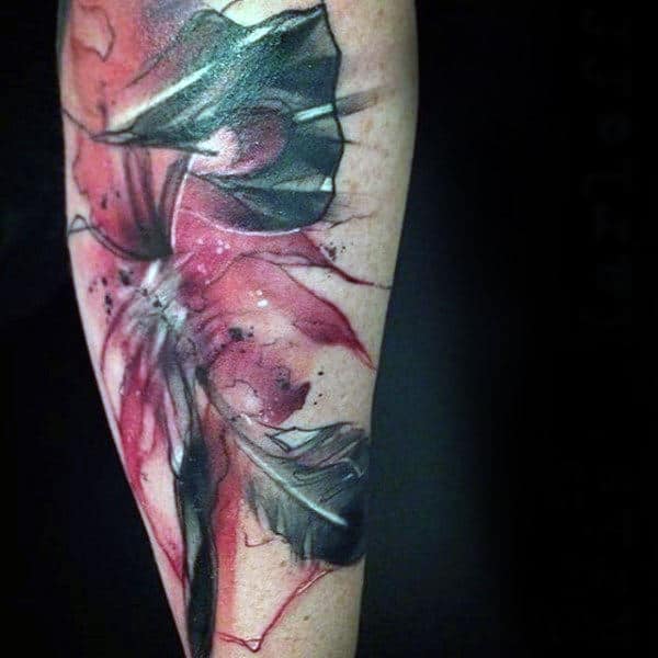 Watercolor Red And White Ink Tomahawk Tattoos For Males