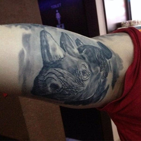 Watercolor Rhino Tattoo For Men On Bicep