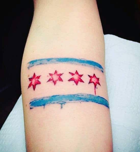Watercolor Simple Guys Chicago Flag Tattoo Ideas