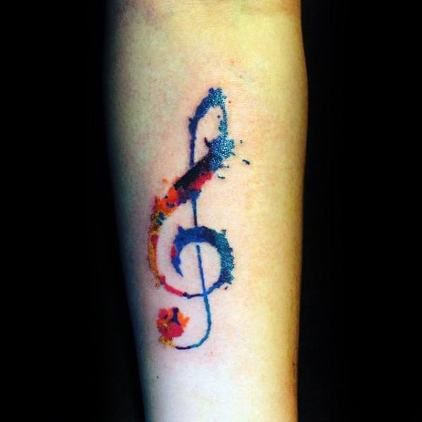 Watercolor Simple Music Note Guys Forearm Tattoo